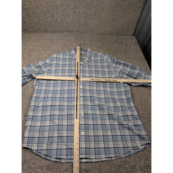 LL Bean Mens XL Traditional Fit Plaid Button Down Shirt Blue White Stretch - Picture 4 of 8